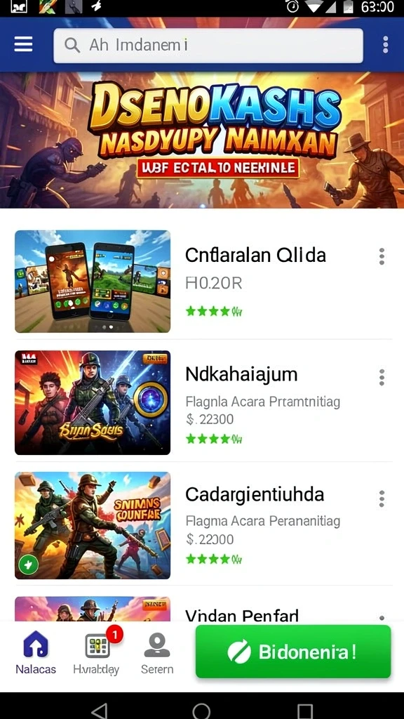 Menu pilihan level dan karakter yang beragam.