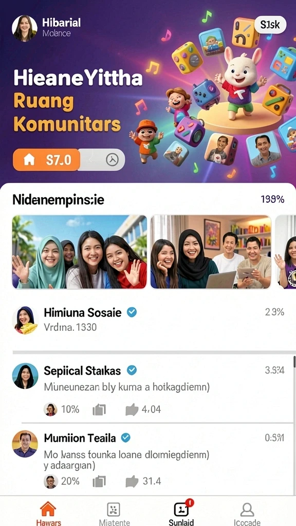 Karakter yang interaktif dan penuh warna.
